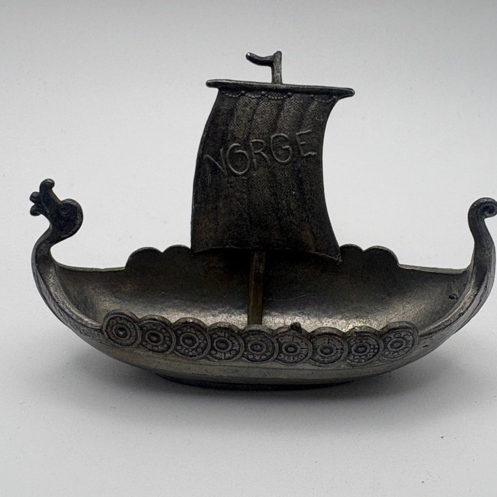 Vintage‎ Norge Pewter Viking Longship Hand Cast TPB Tinn Norway Salt Cellar